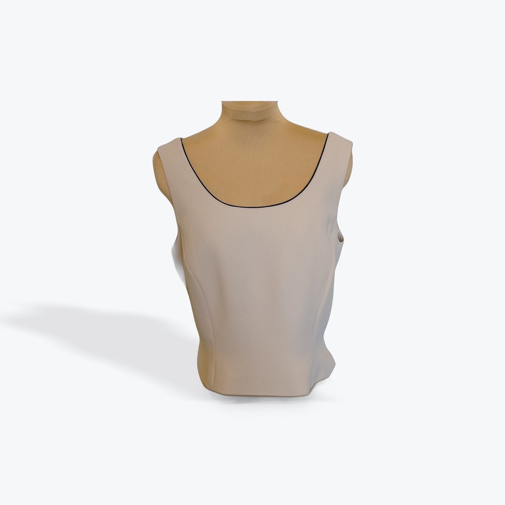 STRESA ASL Petite Cream Black Trim Sleeveless Tailored‎ Shell Top Size 10P